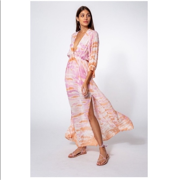 Young Fabulous & Broke Dresses & Skirts - Young Fabulous & Broke Pink Tie Dye Prairie Coastal Maxi Dress Size Medium